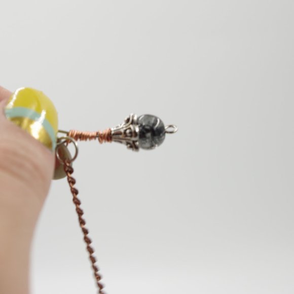 Long Copper Chain Earrings with Crackle Glass Beads - Picture 9 of 9